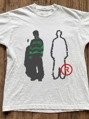 White Short Sleeve Tee with Green, Gray & Red Silhouette Print